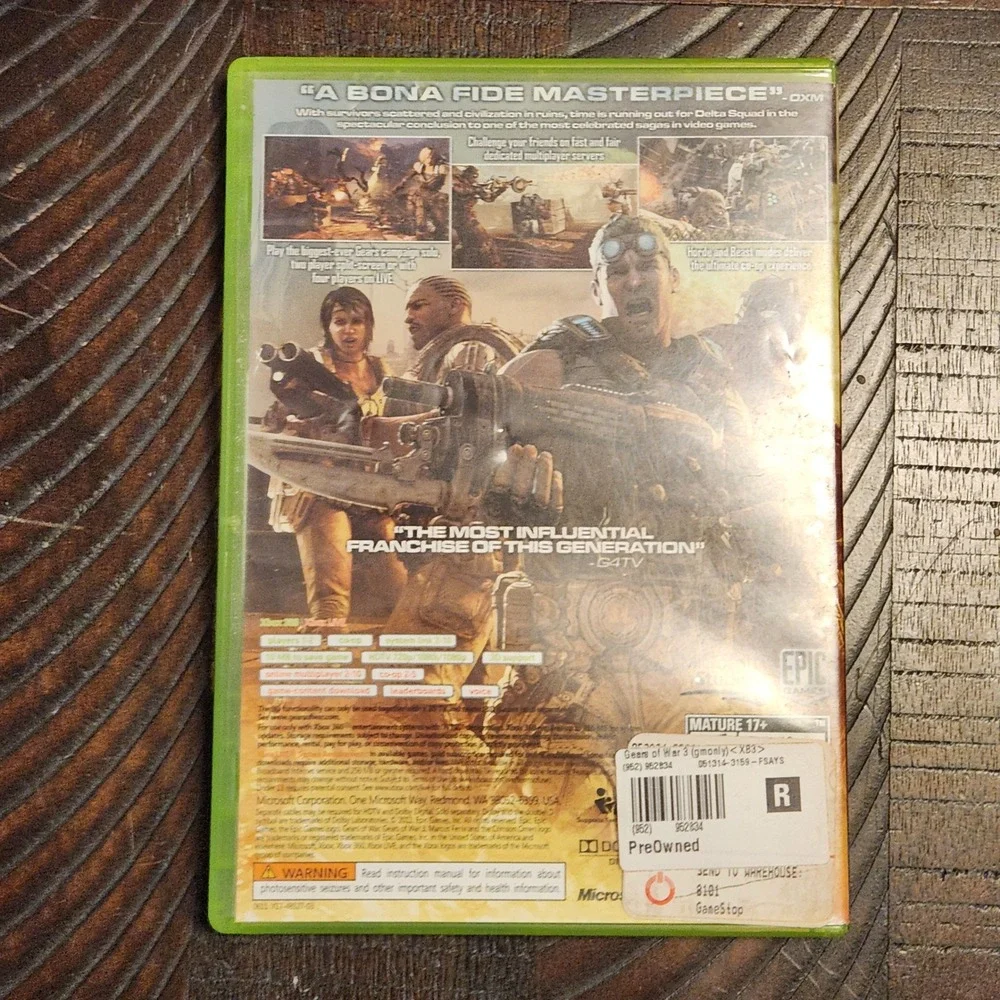 Gears‎ of War 3 Xbox 360 Video Game Complete in Box Epic Games